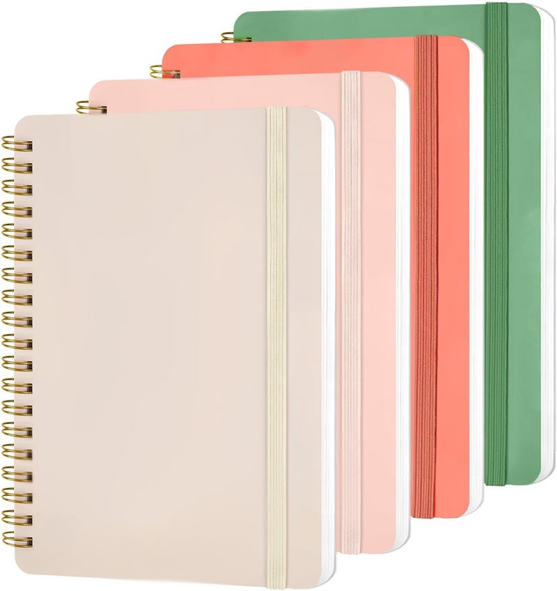 DMSVK 4 Pack A5 Spiral Journal Notebook, Lined Notebooks for Work, Note Taking, School, Writing, Spiral Bound Journaling Notebooks 8.3x5.8 Inch with Strap, Cute Notebooks for Women 57 Sheets - Image 1